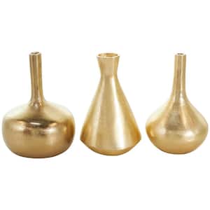 Gold Aluminum Decorative Vase with Varying Shapes (Set of 3)