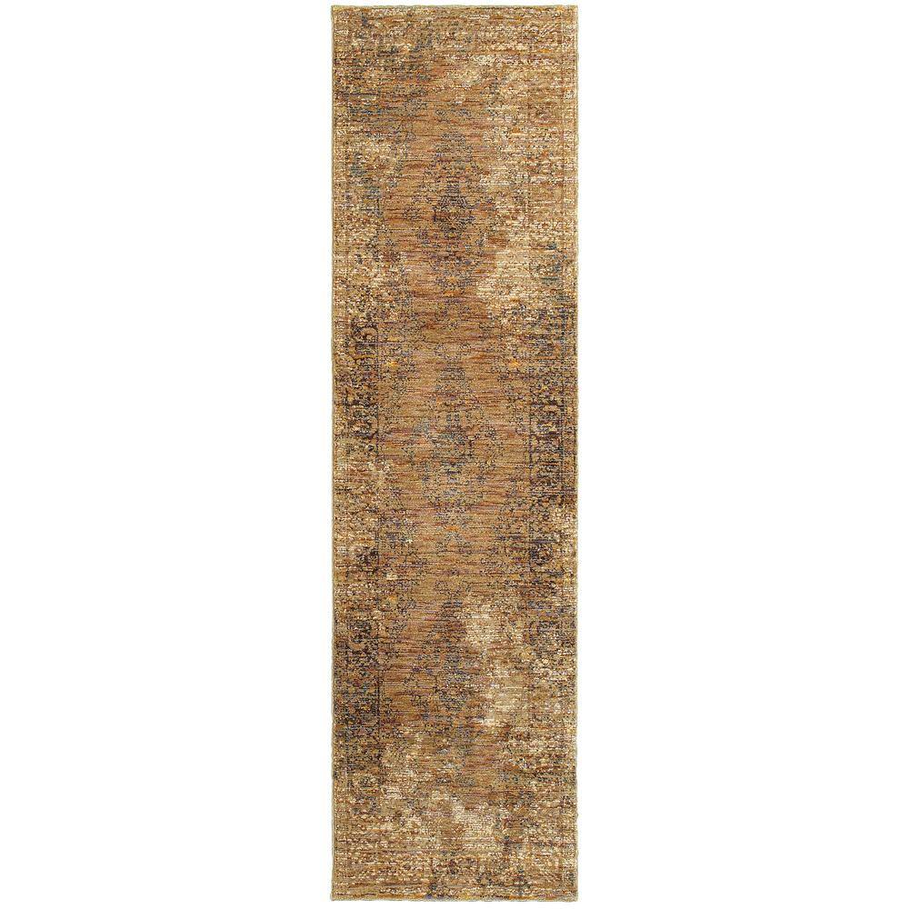 Aurora Gold/Brown 2 ft. x 12 ft. Distressed Runner Rug