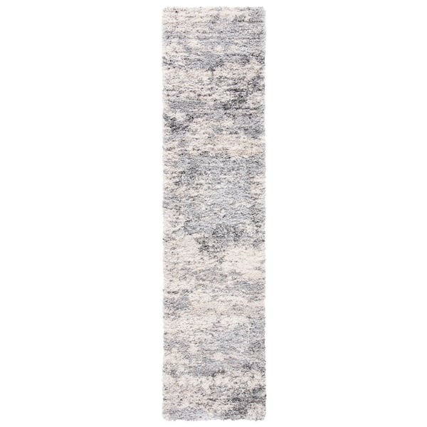Berber Shag 2 ft. x 20 ft. Ivory/Gray Distressed Abstract Runner Rug