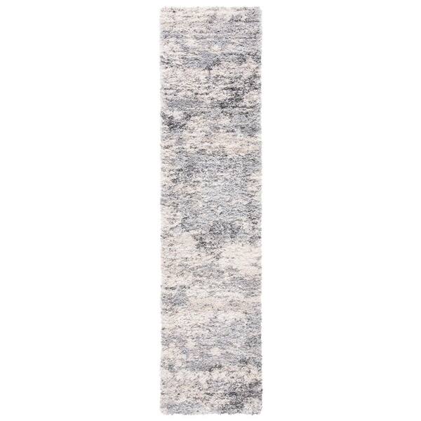 Berber Shag 2 ft. x 8 ft. Ivory/Gray Distressed Abstract Runner Rug