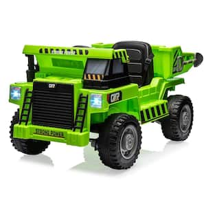 12V Kids Ride on Dump Truck, Electric Dump Bed and Shovel, Remote Control, Green