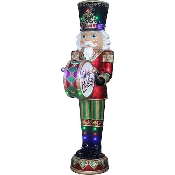 Fraser Hill Farm 72 in. Christmas Nutcracker Playing Bass Drum with Moving Hands, Music, Timer and 32 LED Lights