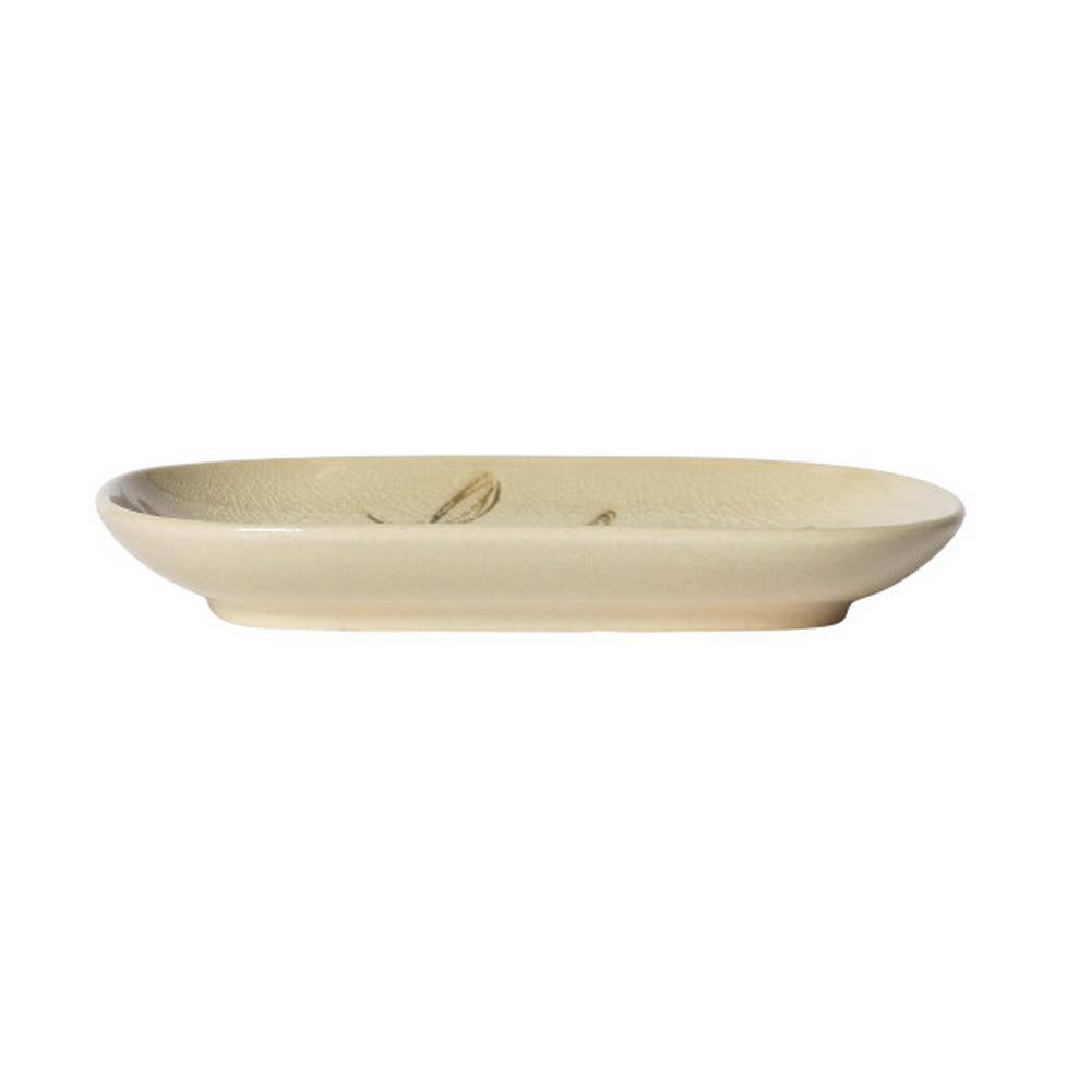 Cream and Green Botanical Debossed Ceramic Dish Set
