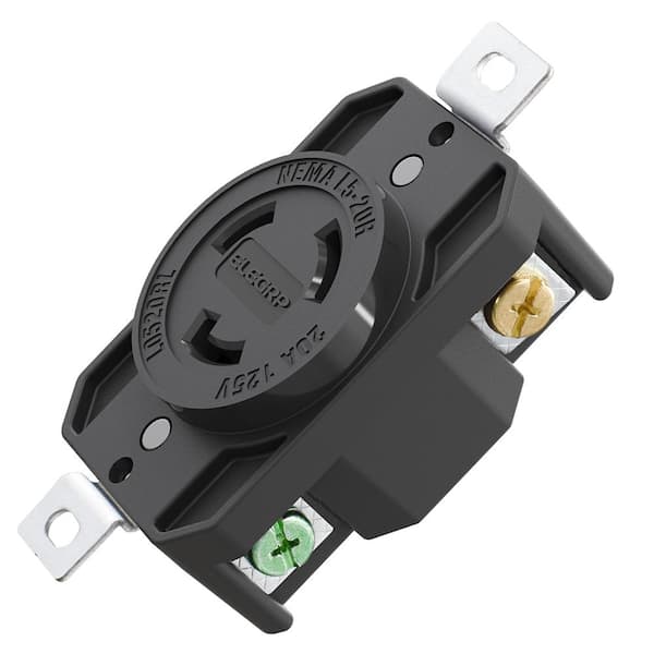 ELEGRP 20 Amp 125-Volt NEMA L5-20R Locking Receptacle Single Outlet Industrial Grade Grounding Twist Lock, Black