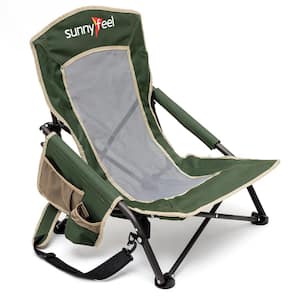 Outdoor Metal Frame Green Folding Beach Chair with Side Pocket