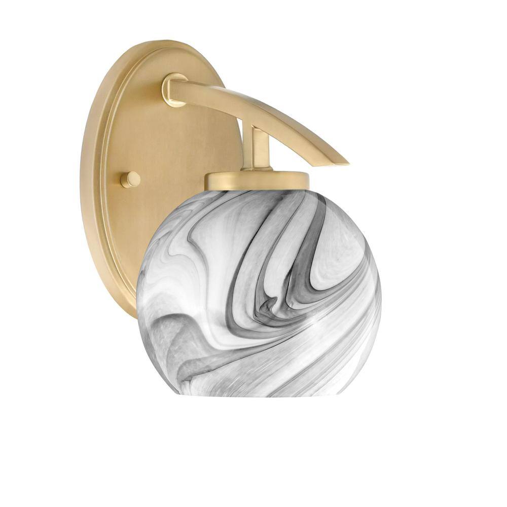 Siena 5.75 in. 1-Light New Age Brass Sconce with 5.75 in. Onyx Swirl Glass 