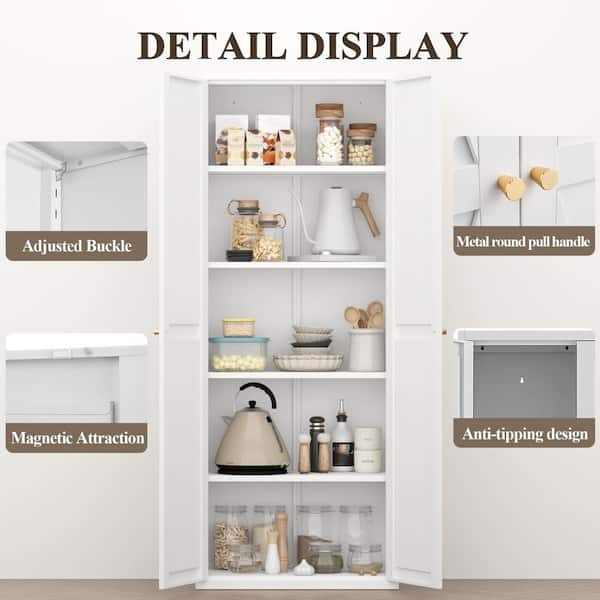White Metal 27.55 in. W x 71 in. H Pantry Cabinet Tall Storage Cabinet with 4-Adjustable Shelves