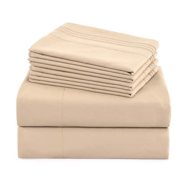 S6PCS 6-Pieces Beige Embroidery Polyester Full Size Soft Bed Sheets Set