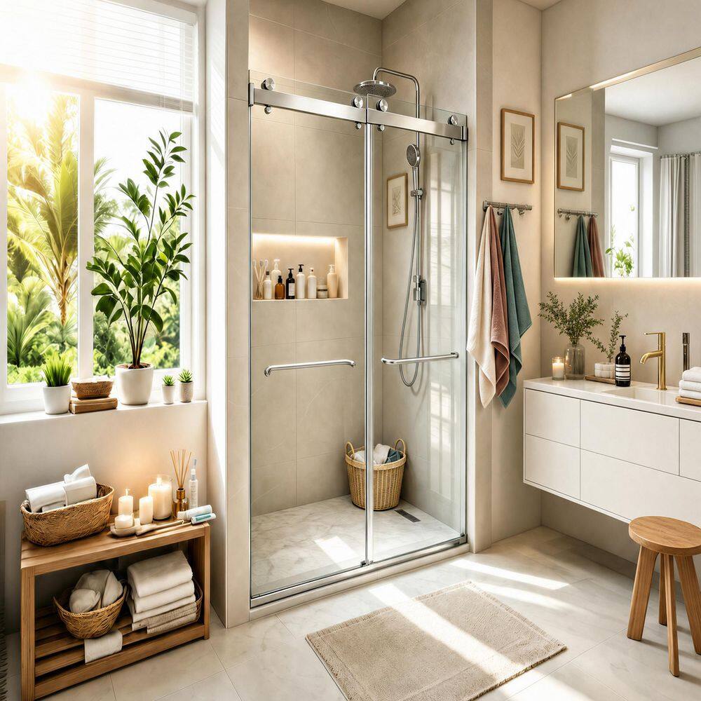 44 in. - 48 in. x 75 in. H Soft Close Double Sliding Frameless Shower Door, Brushed Nickel Finish with SGCC Glass price history on PriceWatchPro