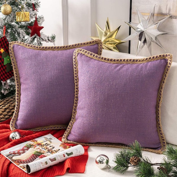 Unbranded Purple Pack of 2 Christmas Decorative Throw Pillow Cover Burlap Linen Trimmed, 22 in. x 22 in.