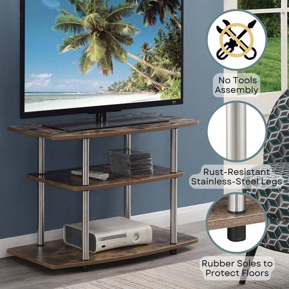 Barnwood 32-Inch 3-Tier TV Stand with Stainless Steel