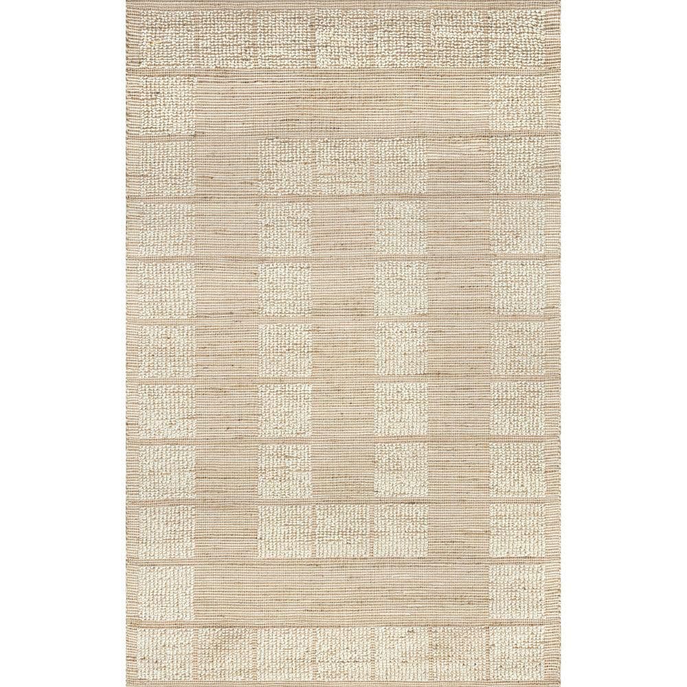 Ivory Geometric Tufted Handmade Wool Area Rug 5x8