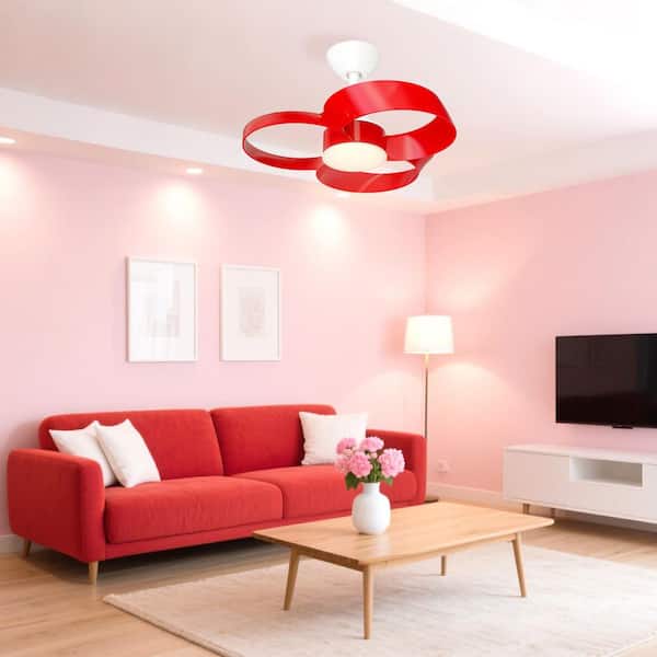 Windora II 22 in. Morden Indoor White Standard Mount Ceiling Fan Red Blade with LED Light and Remote Control