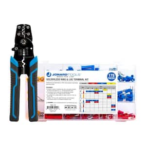 178 Piece Solderless Ring/Lug Terminal Kit with Butt Splices, Ring, Fork and Spade Terminals and Terminal PEX Crimp Tool