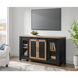 Rustic Black and Driftwood Solid Wood TV Stand Fits Up to 65 to 70 in. TVs with Storage