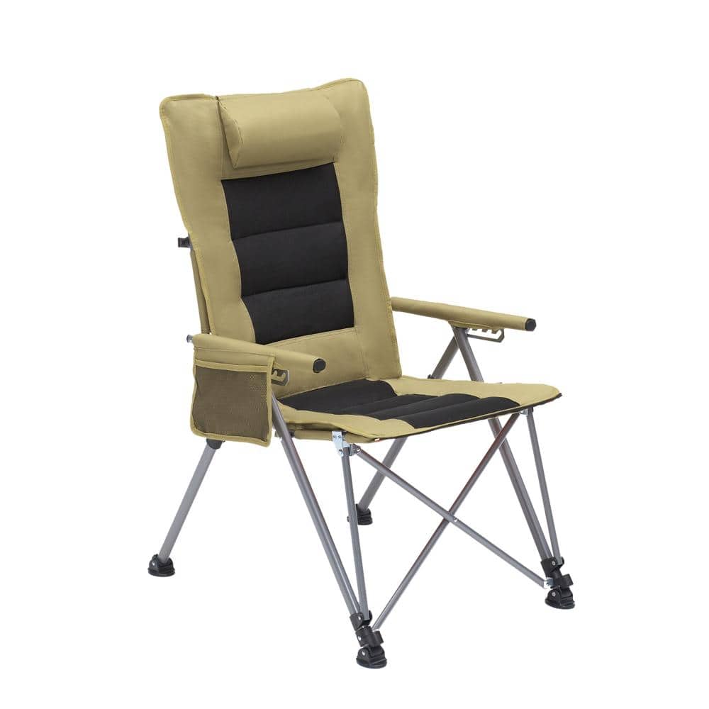 Metal Outdoor Lounge Chairs with 5-Position Adjustable, Reclining Camping Chair with Side Pocket & Carry Bag in Khaki price history on PriceWatchPro