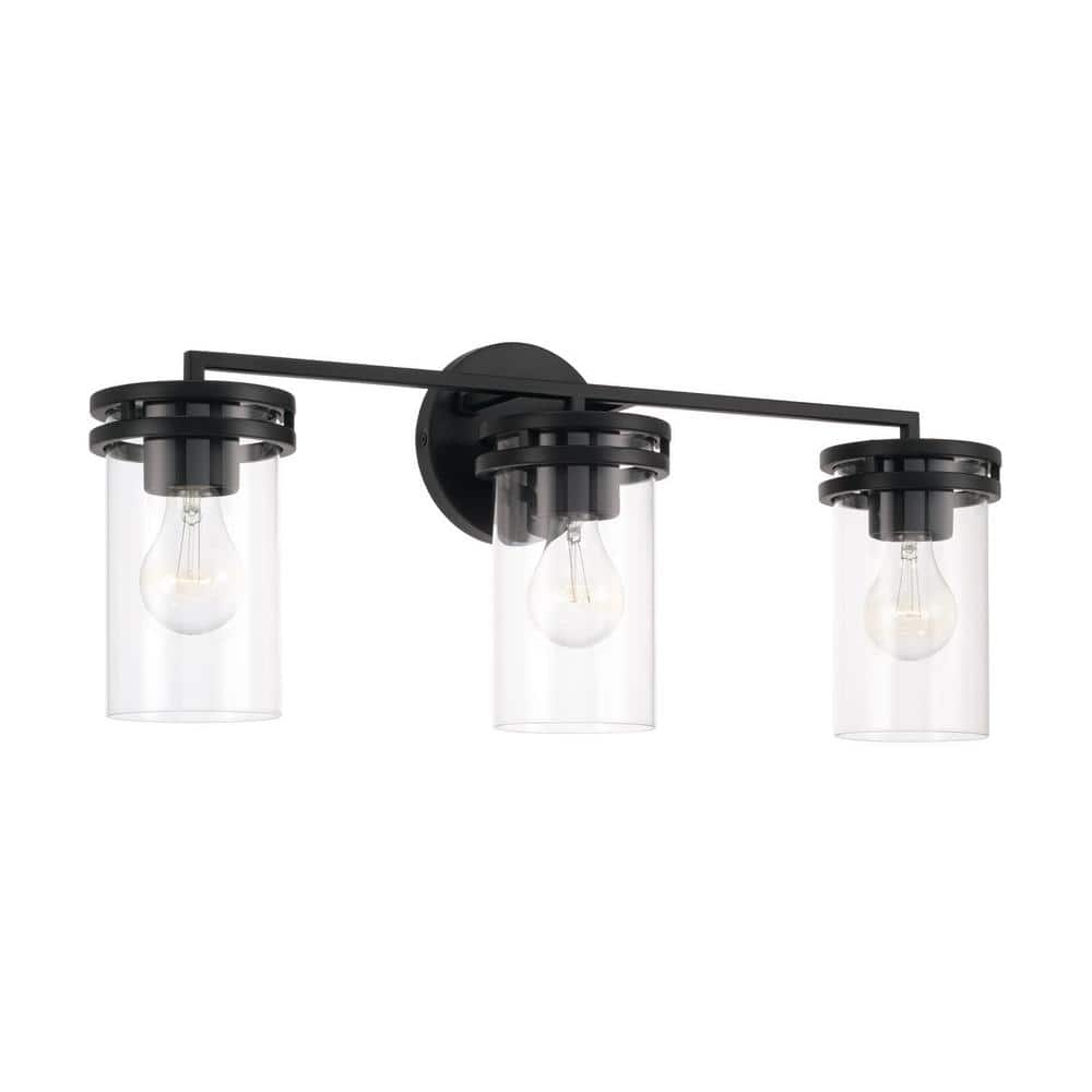 24 in. W x 9.75 in. H 3-Light Vanity in Matte Black with Clear Glass price history on PriceWatchPro