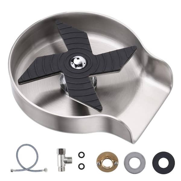 VEVETTA 4 in. Stainless Steel Glass Rinser Cup Washer with Silicone Blade and Supply Lines for Kitchen Sinks in Brushed Nickel
