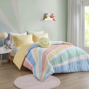 Jessie 3-Piece Yellow Twin Rainbow Sunburst Reversible Cotton Comforter Set