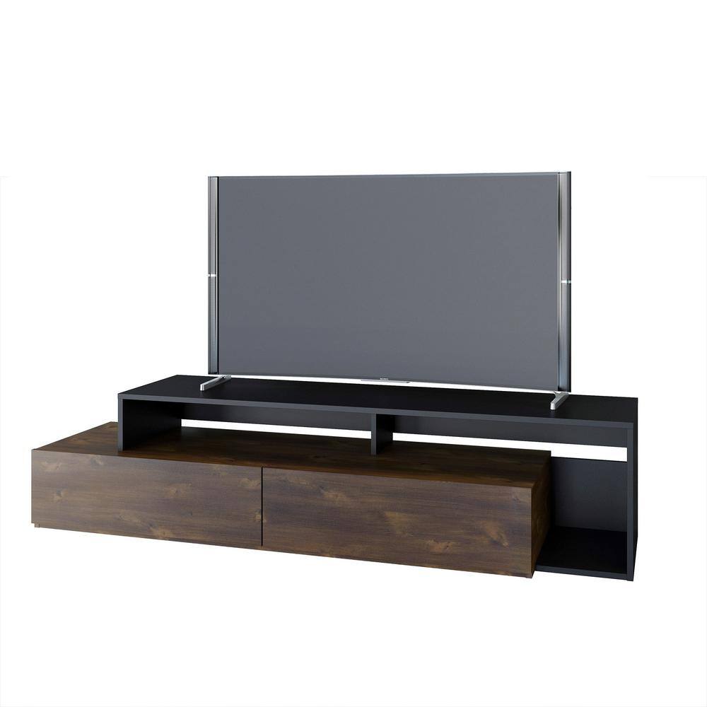 Nexera Paisley 72 in. Truffle and Black TV Stand with 2 Drawers Fits TV