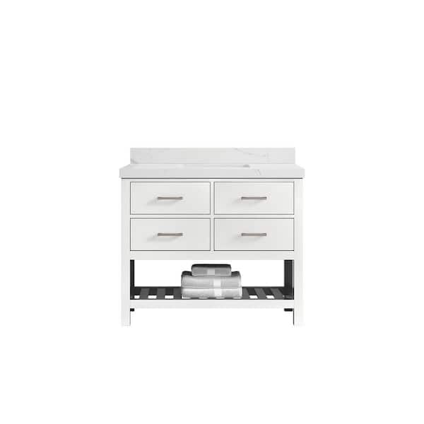 Willow Collections Parker 42 in. W x 22 in. D x 36 in. H Bath Vanity in White with 2 in. Calacatta Quartz Top