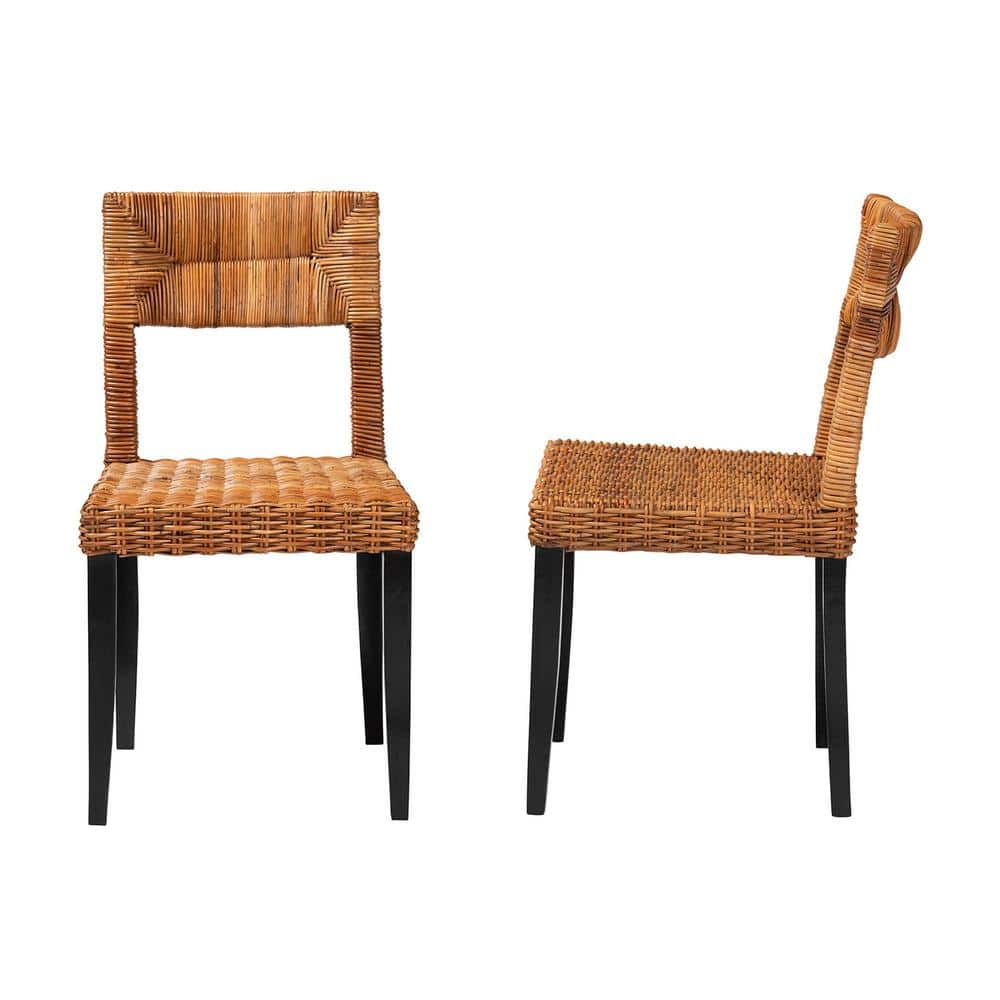 Manrico Dark Brown Wood and Cane Dining Chair Set