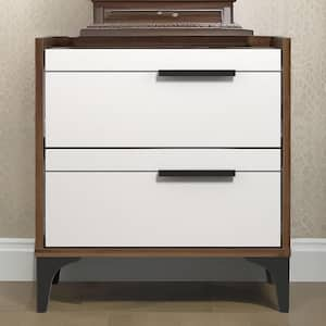 Laury Royal Walnut with White 2 Drawer Nightstand (18.9 in. W x 15.7 in. D x 20.3 in. H)