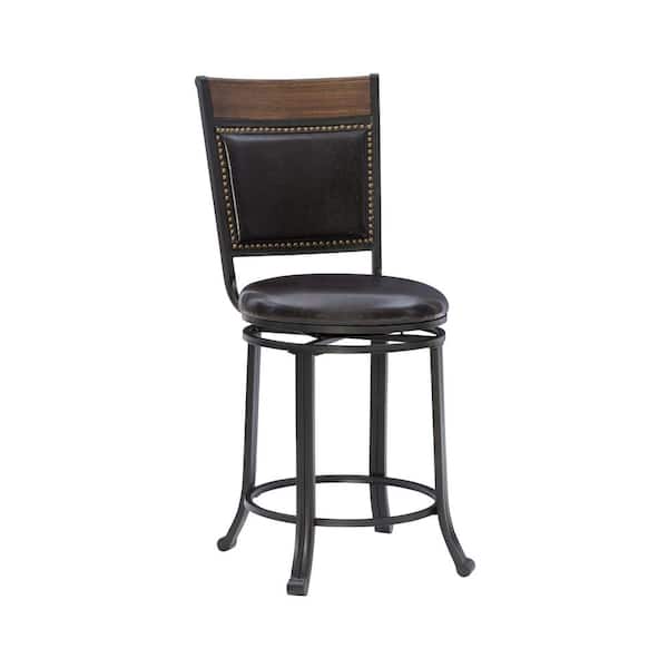 Powell Company Terran 24.25 in. Umber Brown Full Back Metal Counter Stool with Faux Leather Seat