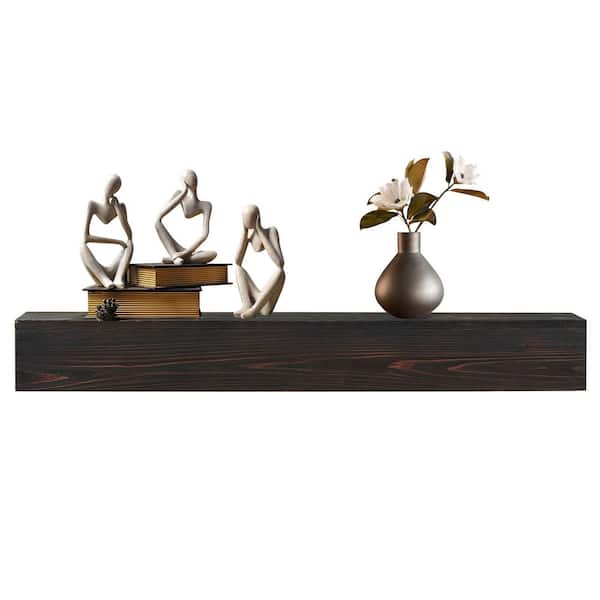 72 in. x 9 in. Rustic Wood Fireplace Mantel, Wall-Mounted and Floating Shelf Decorative Wall Shelf Espresso