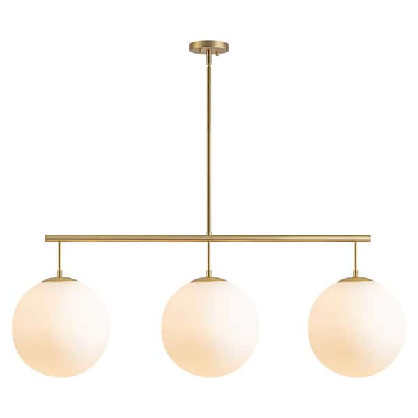 RRTYO Baril 3-Light Modern Gold Linear Frosted Opal Glass Globe Bubble Pendant Light
