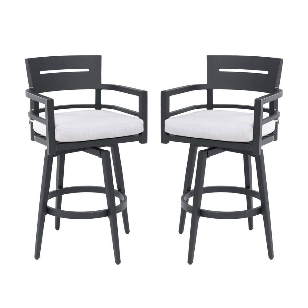 Ember Black Swivel Aluminum Outdoor Bar Stools with Gray Cushions (2-Pack) price history on PriceWatchPro