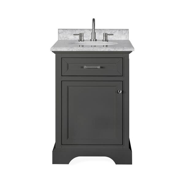 Home Decorators Collection Windlowe 24 In W X 22 In D X 35 In H Bath Vanity In Gray With Carrara Marble Vanity Top In White With White Sink 15101 Vs24c Gr The Home Depot