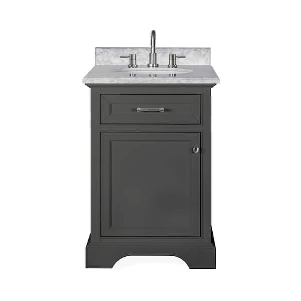 Windlowe 24 in. Single Sink Gray Bath Vanity with White Carrara Marble Top (Assembled)