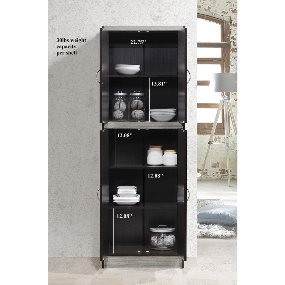 Tall Chocolate-Grey 4-Door Compressed Wood Kitchen Pantry
