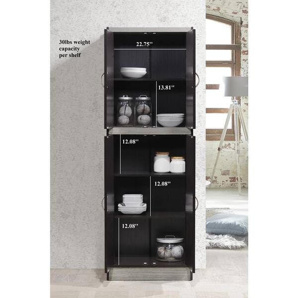 HODEDAH 4-Door Chocolate-Grey Kitchen Pantry HI224 Choco-Grey
