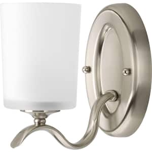 Inspire Collection 1-Light Brushed Nickel Etched Glass Traditional Bathroom Wall Sconce