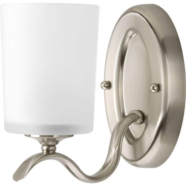 Progress Lighting Inspire Collection 1-Light Brushed Nickel Etched Glass Traditional Bathroom Wall Sconce