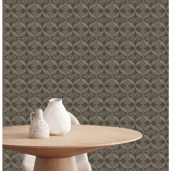 Dark Camo Beige Ornamental Ogee Print Non Woven Non-Pasted Textured Wallpaper 57 Sq. Ft.