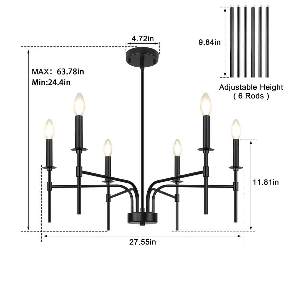 Black Metal 6-Light Candle Style Chandelier