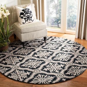 Easy Care Black 8 ft. x 8 ft. Round Floral Area Rug