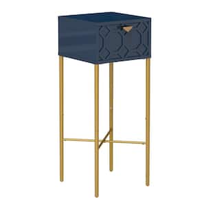 11.7 in. Square Blue Wood End Table with Metal Stand