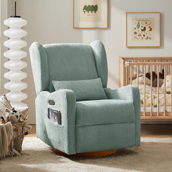 JAYDEN CREATION Renato Sage 29.5 in. W Modern Swivel Glider Recliner with Built-in Nightlight