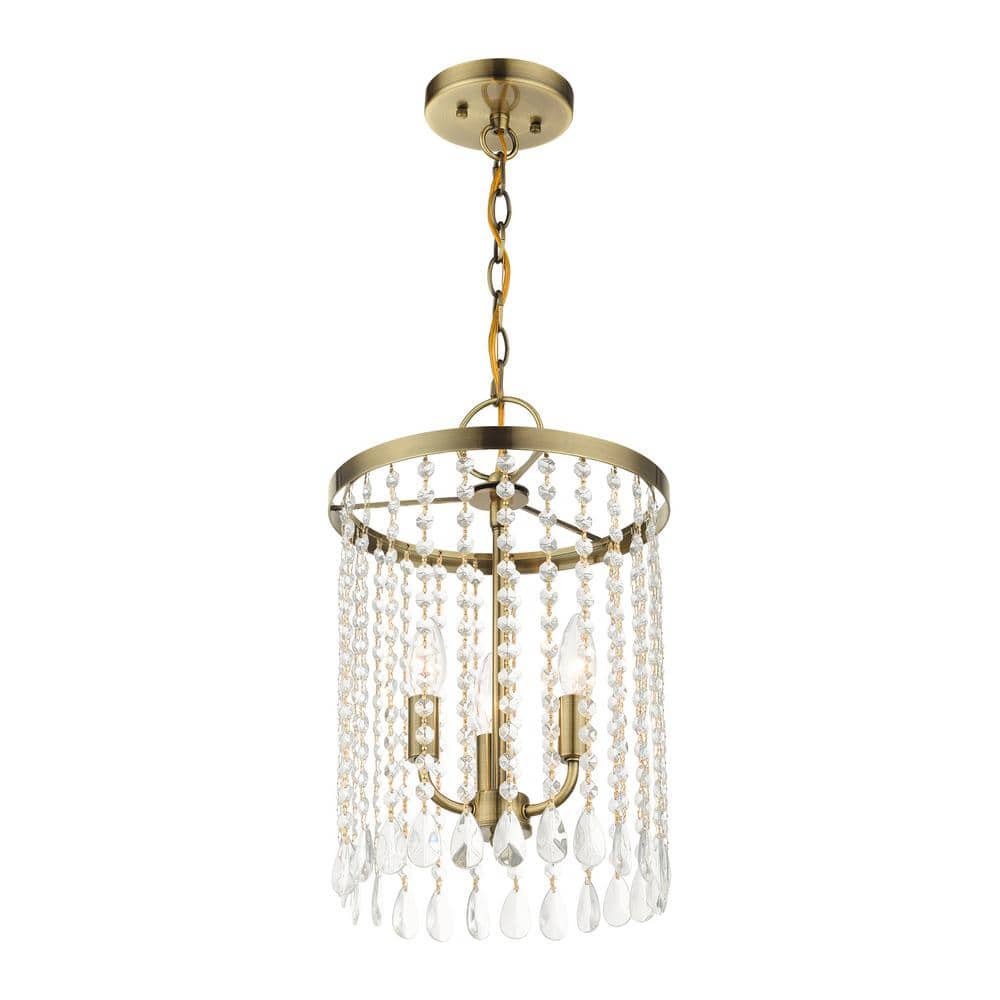 Antique Brass Mini 3-Light Chandelier with Crystal Accents
