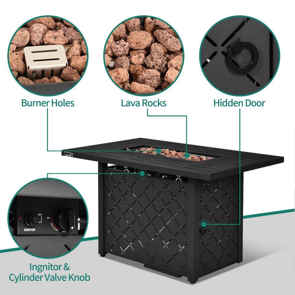 43-Inch Black Steel Propane Fire Pit Table with Ignition System