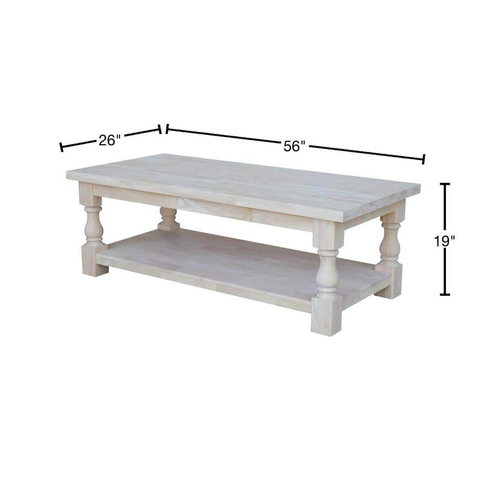 Tuscan Unfinished Solid Parawood Rectangular Coffee Table