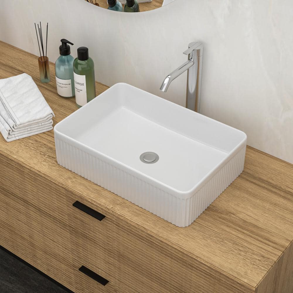 19.63" x 13.69" White Ceramic Rectangular Vessel Sink