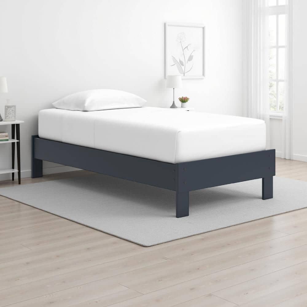 Benjara Cian Blue Wood Frame Twin Size Platform Bed BM327902