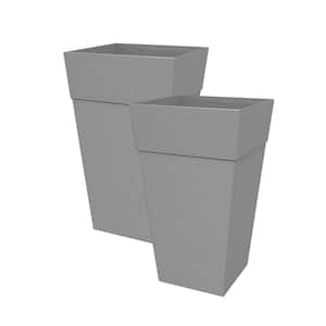 Finley 25 in. Square Tall Plastic Planter, Heather Gray (2-Pack)