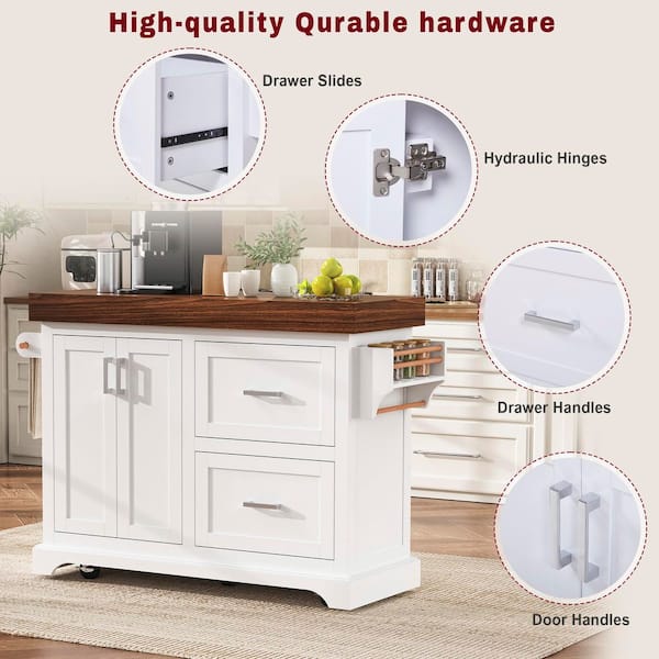 Ziyudura Black Wood 53 in. Kitchen Island with 3.5 in. Thick