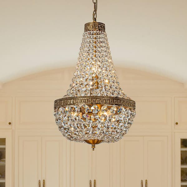14 in. 5-Light Vintage Crystal Basket Chandelier French Country Decor in Antique Gold